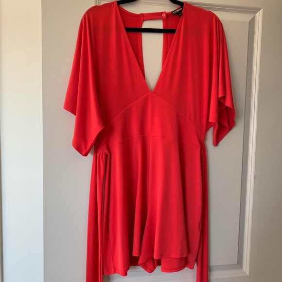 Express Other - Red v-neck romper w/ tie Express Other - Red v-neck romper w/ tie